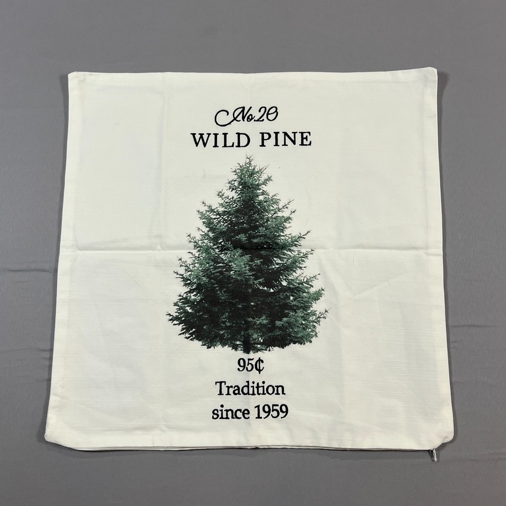 My Texas House Holiday Pine Tree Pillow Cover 18" X 18" White Square Decorative